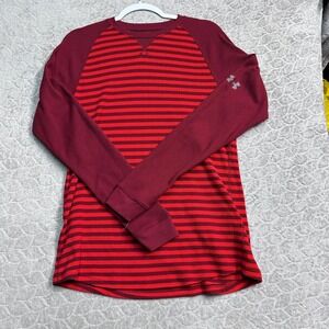 Under Armour Red Striped Long Sleeve Thermal Shirt Top Men's Small Loose Fit